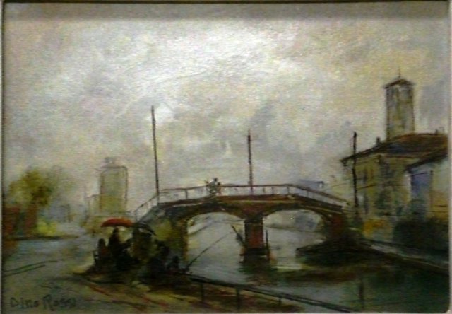 dino rossi cm. 18 x 25 - il ponte di gaggiano- olio su tela